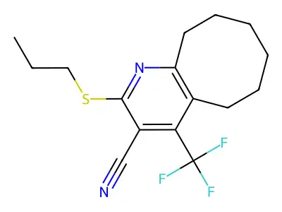 2-(propylsulfanyl)-4-(trifluoromethyl)-5,6,7,8,9,10-hexahydrocycloocta[b]pyridine-3-carbonitrile structure