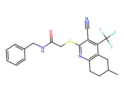 N-benzyl-2-{[3-cyano-6-methyl-4-(trifluoromethyl)-5,6,7,8-tetrahydroquinolin-2-yl]sulfanyl}acetamide structure