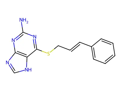 6-(cinnamylthio)-9H-purin-2-ylamine structure