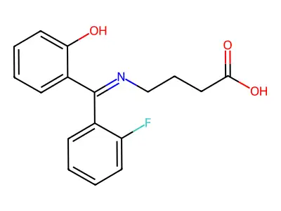 4-{[(2-Fluorophenyl)(6-oxocyclohexa-2,4-dien-1-ylidene)methyl]amino}butanoic acid structure