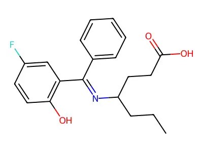 4-{[(3-Fluoro-6-oxocyclohexa-2,4-dien-1-ylidene)(phenyl)methyl]amino}heptanoic acid structure