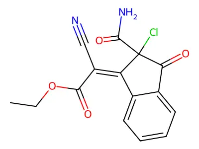 Ethyl 2-(2-carbamoyl-2-chloro-3-oxoinden-1-ylidene)-2-cyanoacetate structure