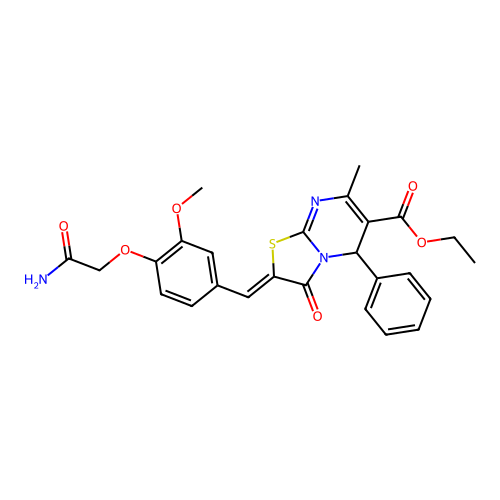 ethyl (2E)-2-{[4-(carbamoylmethoxy)-3-methoxyphenyl]methylidene}-7-methyl-3-oxo-5-phenyl-2H,3H,5H-[1,3]thiazolo[3,2-a]pyrimidine-6-carboxylate structure