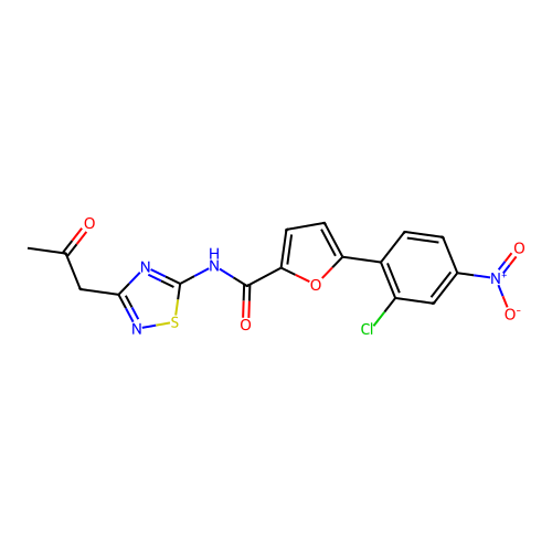 5-(2-chloro-4-nitrophenyl)-N-[3-(2-oxopropyl)-1,2,4-thiadiazol-5-yl]furan-2-carboxamide structure