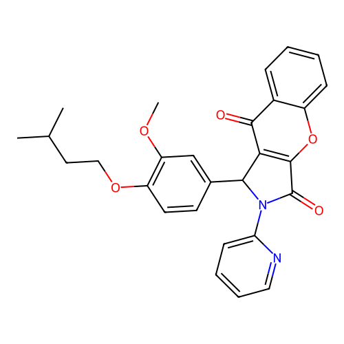 1-[3-methoxy-4-(3-methylbutoxy)phenyl]-2-(pyridin-2-yl)-1,2-dihydrochromeno[2,3-c]pyrrole-3,9-dione structure