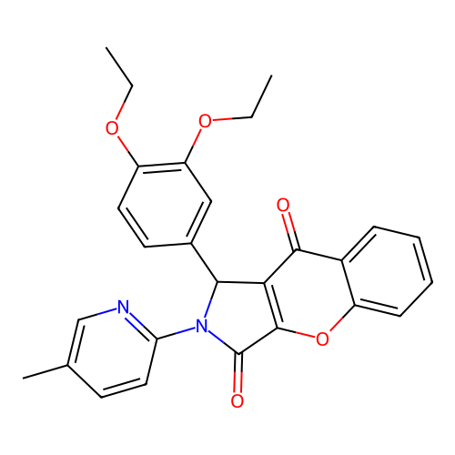 1-(3,4-diethoxyphenyl)-2-(5-methylpyridin-2-yl)-1,2-dihydrochromeno[2,3-c]pyrrole-3,9-dione structure