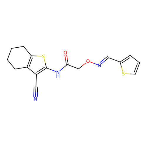 (E)-N-(3-cyano-4,5,6,7-tetrahydrobenzo[b]thiophen-2-yl)-2-(((thiophen-2-ylmethylene)amino)oxy)acetamide structure