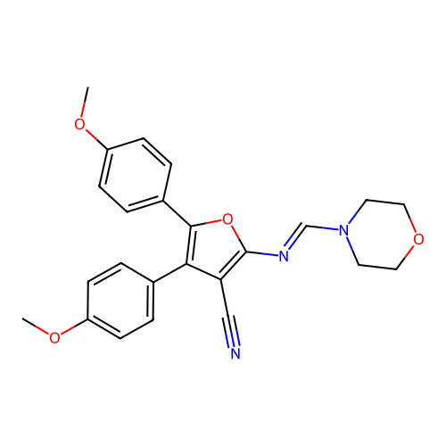 4,5-bis(4-methoxyphenyl)-2-{[(E)-morpholin-4-ylmethylidene]amino}furan-3-carbonitrile structure