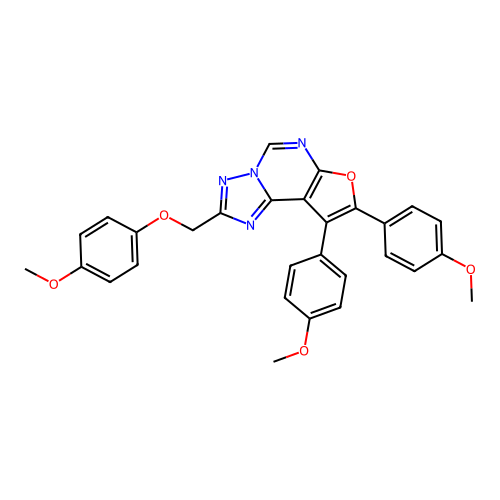 2-[(4-methoxyphenoxy)methyl]-8,9-bis(4-methoxyphenyl)furo[3,2-e][1,2,4]triazolo[1,5-c]pyrimidine structure