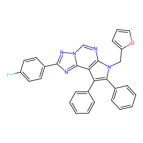 2-(4-fluorophenyl)-7-(furan-2-ylmethyl)-8,9-diphenyl-7H-pyrrolo[3,2-e][1,2,4]triazolo[1,5-c]pyrimidine structure