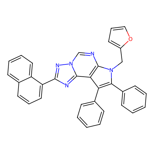 7-(furan-2-ylmethyl)-2-(naphthalen-1-yl)-8,9-diphenyl-7H-pyrrolo[3,2-e][1,2,4]triazolo[1,5-c]pyrimidine structure