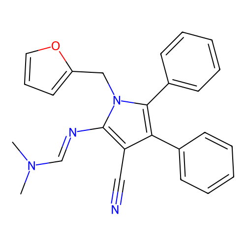 N''-[3-cyano-1-(2-furanylmethyl)-4,5-diphenyl-2-pyrrolyl]-N,N-dimethylmethanimidamide structure