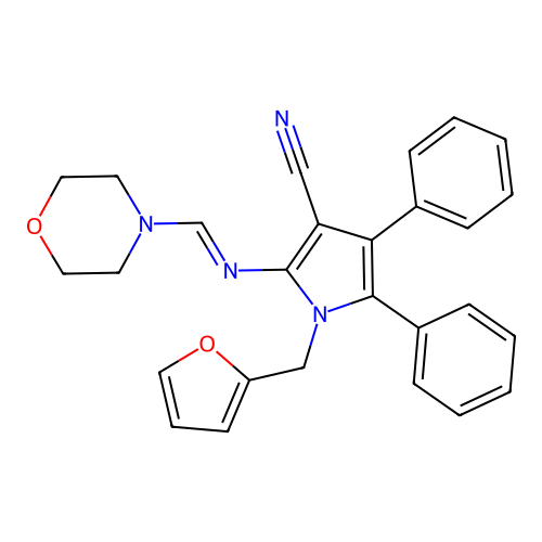 (E)-1-(furan-2-ylmethyl)-2-((morpholinomethylene)amino)-4,5-diphenyl-1H-pyrrole-3-carbonitrile structure