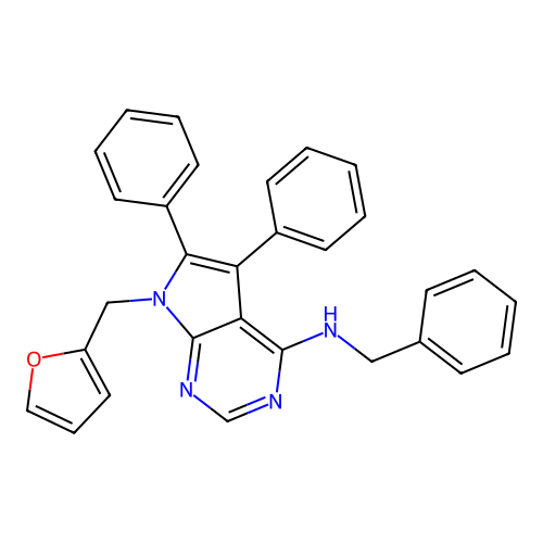 N-benzyl-7-(furan-2-ylmethyl)-5,6-diphenyl-7H-pyrrolo[2,3-d]pyrimidin-4-amine structure