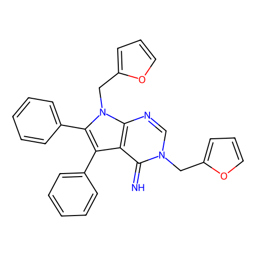 3,7-bis(furan-2-ylmethyl)-5,6-diphenylpyrrolo[2,3-d]pyrimidin-4-imine structure