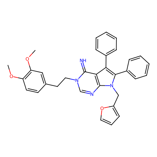 3-[2-(3,4-dimethoxyphenyl)ethyl]-7-(furan-2-ylmethyl)-5,6-diphenyl-3,7-dihydro-4H-pyrrolo[2,3-d]pyrimidin-4-imine structure