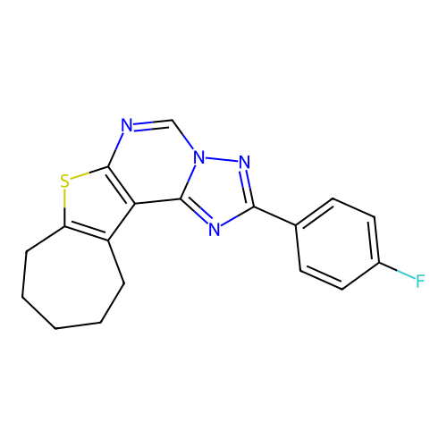 2-(4-fluorophenyl)-9,10,11,12-tetrahydro-8H-cyclohepta[4,5]thieno[3,2-e][1,2,4]triazolo[1,5-c]pyrimidine structure