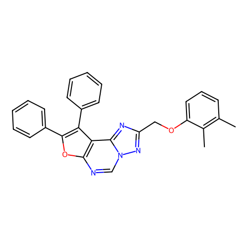2-[(2,3-dimethylphenoxy)methyl]-8,9-diphenylfuro[3,2-e][1,2,4]triazolo[1,5-c]pyrimidine structure