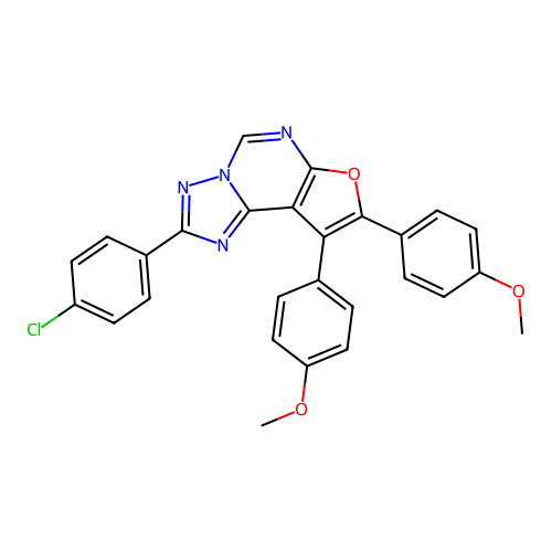 2-(4-chlorophenyl)-8,9-bis(4-methoxyphenyl)furo[3,2-e][1,2,4]triazolo[1,5-c]pyrimidine structure