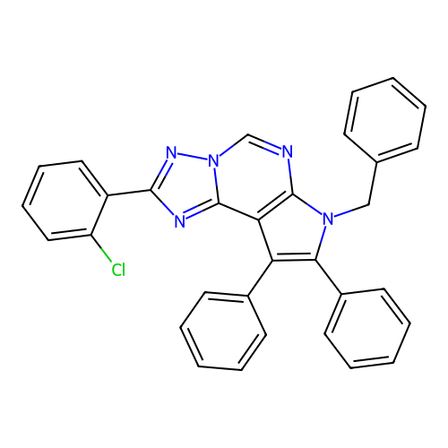 7-benzyl-2-(2-chlorophenyl)-8,9-diphenyl-7H-pyrrolo[3,2-e][1,2,4]triazolo[1,5-c]pyrimidine structure