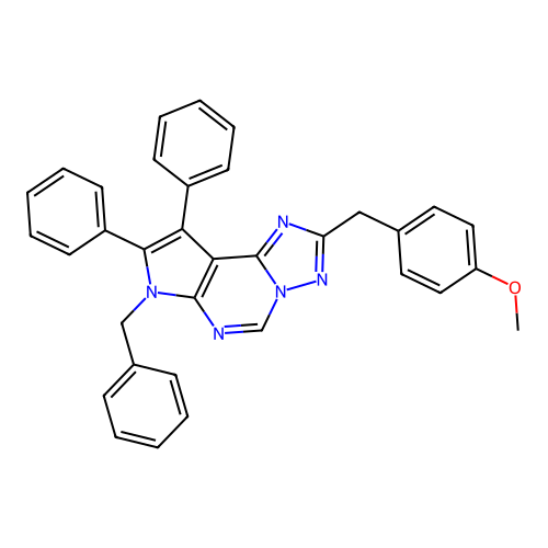 7-benzyl-2-(4-methoxybenzyl)-8,9-diphenyl-7H-pyrrolo[3,2-e][1,2,4]triazolo[1,5-c]pyrimidine structure