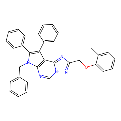 7-benzyl-2-[(2-methylphenoxy)methyl]-8,9-diphenyl-7H-pyrrolo[3,2-e][1,2,4]triazolo[1,5-c]pyrimidine structure