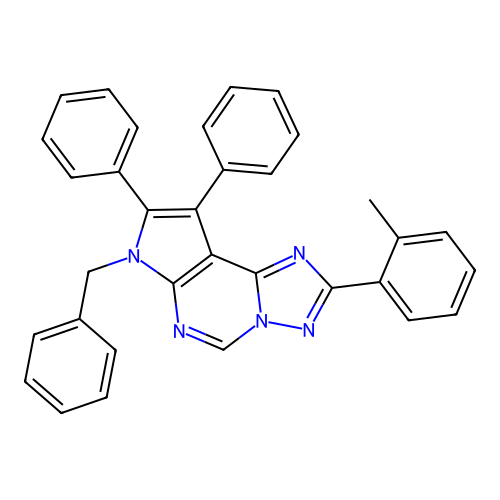 7-benzyl-2-(2-methylphenyl)-8,9-diphenyl-7H-pyrrolo[3,2-e][1,2,4]triazolo[1,5-c]pyrimidine structure