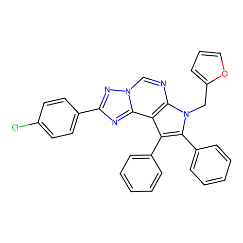 2-(4-chlorophenyl)-7-(furan-2-ylmethyl)-8,9-diphenyl-7H-pyrrolo[3,2-e][1,2,4]triazolo[1,5-c]pyrimidine structure