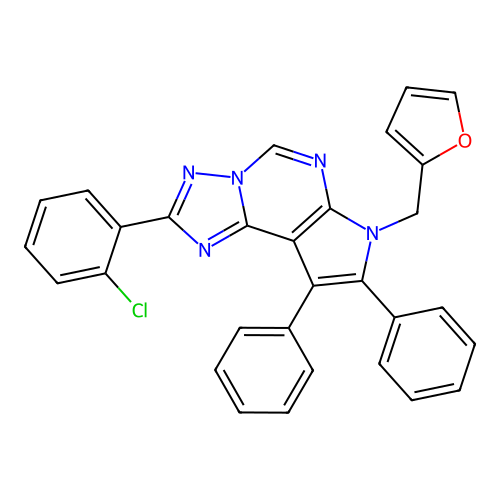 2-(2-chlorophenyl)-7-(furan-2-ylmethyl)-8,9-diphenyl-7H-pyrrolo[3,2-e][1,2,4]triazolo[1,5-c]pyrimidine structure
