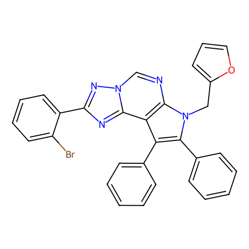 2-(2-bromophenyl)-7-(furan-2-ylmethyl)-8,9-diphenyl-7H-pyrrolo[3,2-e][1,2,4]triazolo[1,5-c]pyrimidine structure