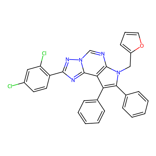 2-(2,4-dichlorophenyl)-7-(furan-2-ylmethyl)-8,9-diphenyl-7H-pyrrolo[3,2-e][1,2,4]triazolo[1,5-c]pyrimidine structure
