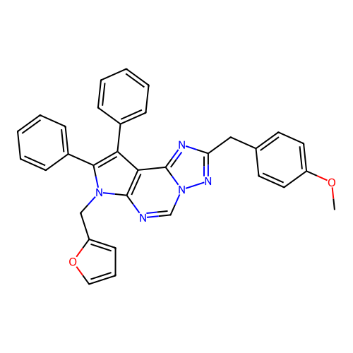 7-(furan-2-ylmethyl)-2-(4-methoxybenzyl)-8,9-diphenyl-7H-pyrrolo[3,2-e][1,2,4]triazolo[1,5-c]pyrimidine structure