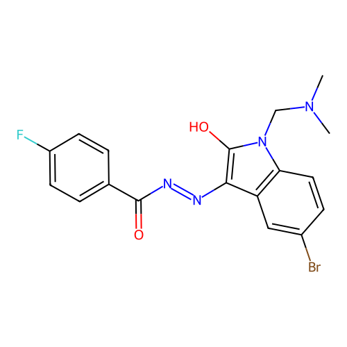 (Z)-N'-(5-bromo-1-((dimethylamino)methyl)-2-oxoindolin-3-ylidene)-4-fluorobenzohydrazide structure