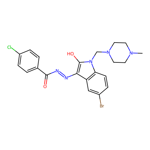 (Z)-N'-(5-bromo-1-((4-methylpiperazin-1-yl)methyl)-2-oxoindolin-3-ylidene)-4-chlorobenzohydrazide structure