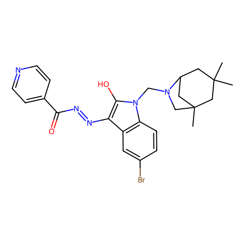 N'-{(3Z)-5-bromo-2-oxo-1-[(1,3,3-trimethyl-6-azabicyclo[3.2.1]oct-6-yl)methyl]-1,2-dihydro-3H-indol-3-ylidene}pyridine-4-carbohydrazide structure