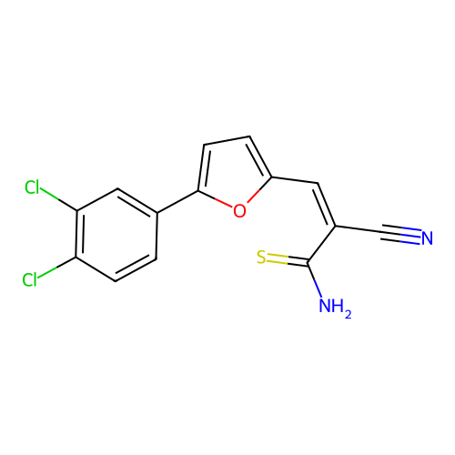 2-Cyano-3-[5-(3,4-dichlorophenyl)furan-2-yl]prop-2-enethioamide structure