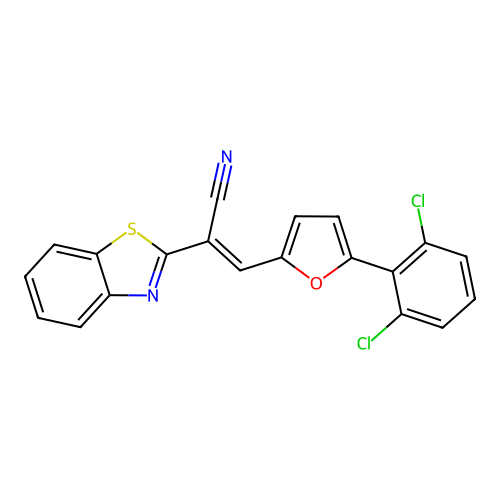 (2E)-2-(1,3-benzothiazol-2-yl)-3-[5-(2,6-dichlorophenyl)furan-2-yl]prop-2-enenitrile structure