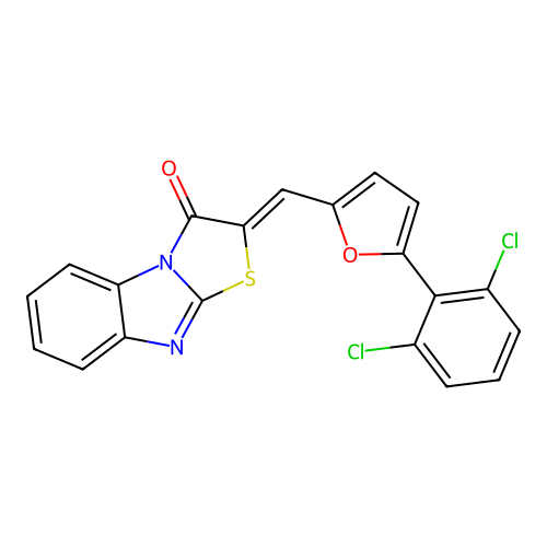 (2Z)-2-[[5-(2,6-dichlorophenyl)furan-2-yl]methylidene]-[1,3]thiazolo[3,2-a]benzimidazol-1-one structure