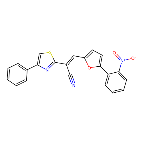 (2E)-3-[5-(2-nitrophenyl)(2-furyl)]-2-(4-phenyl(1,3-thiazol-2-yl))prop-2-eneni trile structure
