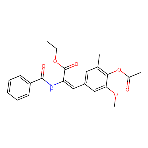 ethyl (E)-3-(4-acetyloxy-3-methoxy-5-methylphenyl)-2-benzamidoprop-2-enoate structure