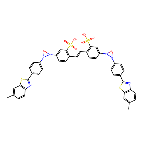 5-[3-[4-(6-methyl-1,3-benzothiazol-2-yl)phenyl]oxadiaziridin-2-yl]-2-[(E)-2-[4-[3-[4-(6-methyl-1,3-benzothiazol-2-yl)phenyl]oxadiaziridin-2-yl]-2-sulfo-phenyl]vinyl]benzenesulfonic acid structure