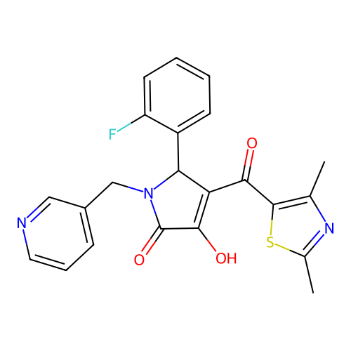 (4E)-4-[(2,4-dimethyl-1,3-thiazol-5-yl)(hydroxy)methylidene]-5-(2-fluorophenyl)-1-(pyridin-3-ylmethyl)pyrrolidine-2,3-dione structure