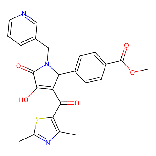 methyl 4-(3-(2,4-dimethylthiazole-5-carbonyl)-4-hydroxy-5-oxo-1-(pyridin-3-ylmethyl)-2,5-dihydro-1H-pyrrol-2-yl)benzoate structure