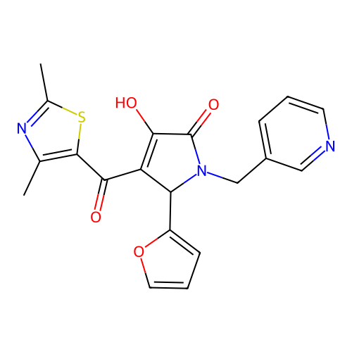 (4E)-4-[(2,4-dimethyl-1,3-thiazol-5-yl)(hydroxy)methylidene]-5-(furan-2-yl)-1-(pyridin-3-ylmethyl)pyrrolidine-2,3-dione structure