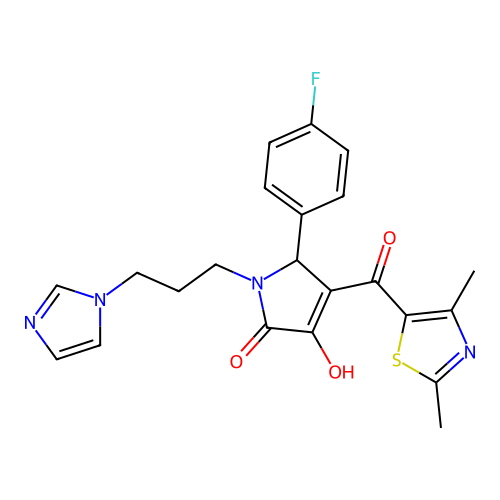 (4E)-4-[(2,4-dimethyl-1,3-thiazol-5-yl)(hydroxy)methylidene]-5-(4-fluorophenyl)-1-[3-(1H-imidazol-1-yl)propyl]pyrrolidine-2,3-dione structure