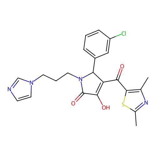 (4E)-5-(3-chlorophenyl)-4-[(2,4-dimethyl-1,3-thiazol-5-yl)(hydroxy)methylidene]-1-[3-(1H-imidazol-1-yl)propyl]pyrrolidine-2,3-dione structure