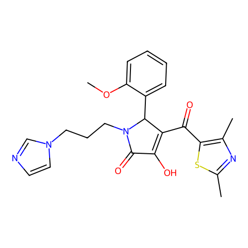 (4E)-4-[(2,4-dimethyl-1,3-thiazol-5-yl)(hydroxy)methylidene]-1-[3-(1H-imidazol-1-yl)propyl]-5-(2-methoxyphenyl)pyrrolidine-2,3-dione structure