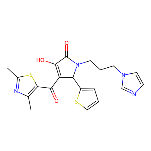 (4E)-4-[(2,4-dimethyl-1,3-thiazol-5-yl)(hydroxy)methylidene]-1-[3-(1H-imidazol-1-yl)propyl]-5-(thiophen-2-yl)pyrrolidine-2,3-dione structure