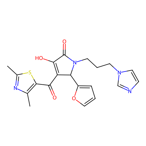 (4E)-4-[(2,4-dimethyl-1,3-thiazol-5-yl)(hydroxy)methylidene]-5-(furan-2-yl)-1-[3-(1H-imidazol-1-yl)propyl]pyrrolidine-2,3-dione structure