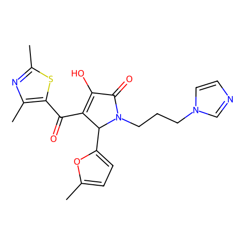 (4E)-4-[(2,4-dimethyl-1,3-thiazol-5-yl)(hydroxy)methylidene]-1-[3-(1H-imidazol-1-yl)propyl]-5-(5-methylfuran-2-yl)pyrrolidine-2,3-dione structure